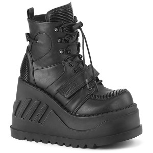 Women's Black Vegan Wedge Platform Sneakers - Stomp-08