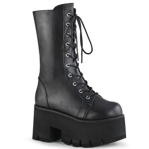 Black Lace-Up Mid-Calf Platform Boots - ASHES-105