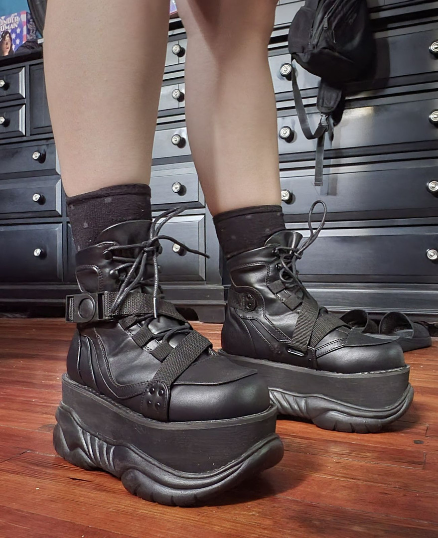 Zig-Zag Strap Vegan Platform Ankle Boots - NEPTUNE-181 - Nuclear Waste
