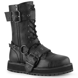 Mid-Calf Harness Black Vegan Platform Combat Boots - VALOR-220