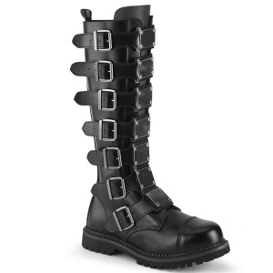 Leather Knee High Steel Toe Combat Boots With Buckles - RIOT-21MP