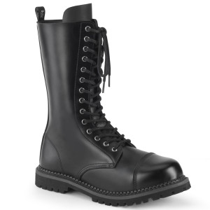 Black Leather 14i Mid Calf Steel Toe Combat Boots - RIOT-14