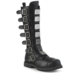 Black Vegan Knee High Steel Toe Combat Boots With Buckles - RIOT-21MP