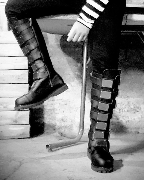 Black Vegan Knee High Steel Toe Combat Boots With Buckles