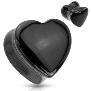 2x Heart Shaped Black Onyx Plug