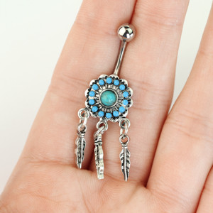 Turquoise Dream Catcher Belly Button Ring