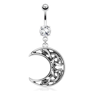 Crescent Moon with Weaving Pattern Belly Button Ring