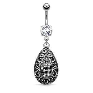 Gem Paved Pear Drop Belly Button Ring