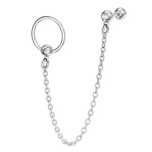 Single Gemmed Captive Bead Ring with Chain Linked Cartilage Barbell