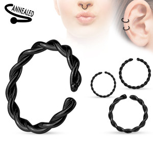 Braided Surgical Steel Annealed Cuff Ring in Black