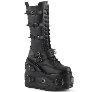 Black Vegan Goth High Platform Boots - Swing-327