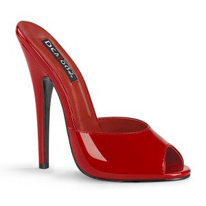 6" Red Patent Leather Stiletto Heel Peep Toe Slides