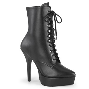 Black Vegan Leather Platform Lace-Up Ankle Boot 5"  Heel Boots