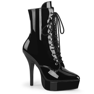 Black Patent Stiletto Platform Lace-Up Ankle 5" Heel Boots