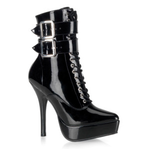 Black Patent Platform Lace-Up Ankle 5" Heel Boots