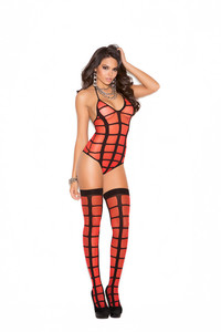 Sheer Striped Pattern Halter Teddy With Open Mid Back