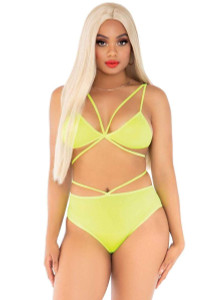 Cage Strap Bra and Panty Set - Lime