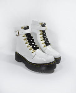 White Vegan Combat Boots with Gold Accents