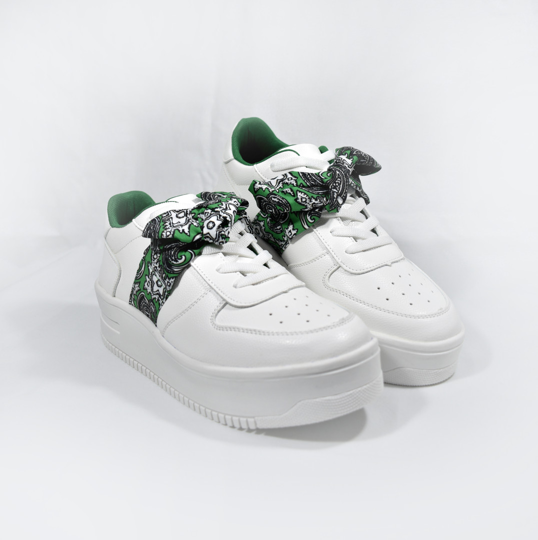 White Cholo Mexican Styled Sneakers with Green Bandana - Nuclear Waste