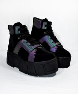 Black Holographic Bootie Platform Sneaker Boots