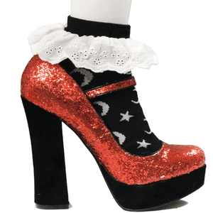 Moon And The Stars Lace Trim Black Socks Ankle