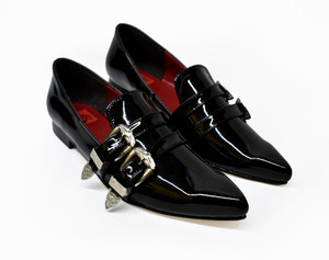 Antonella Black Patent Pointed Winklepickers Flat Shoes