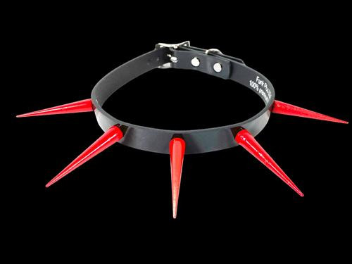 Black & Red Long Metal Tall Pin Spike Choker