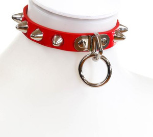 Red Round Spike Sub Bondage Choker 