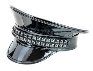  Black Patent Leather Captain Hat With Two Rows 1/2" Pyramid 