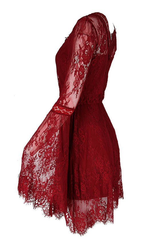 chinese dress ladies Wendy Plus Size Scallop Eyelash Lace Long Sleeve Dress (EXTRA BIG SIZE –  Pluspreorder main image 1