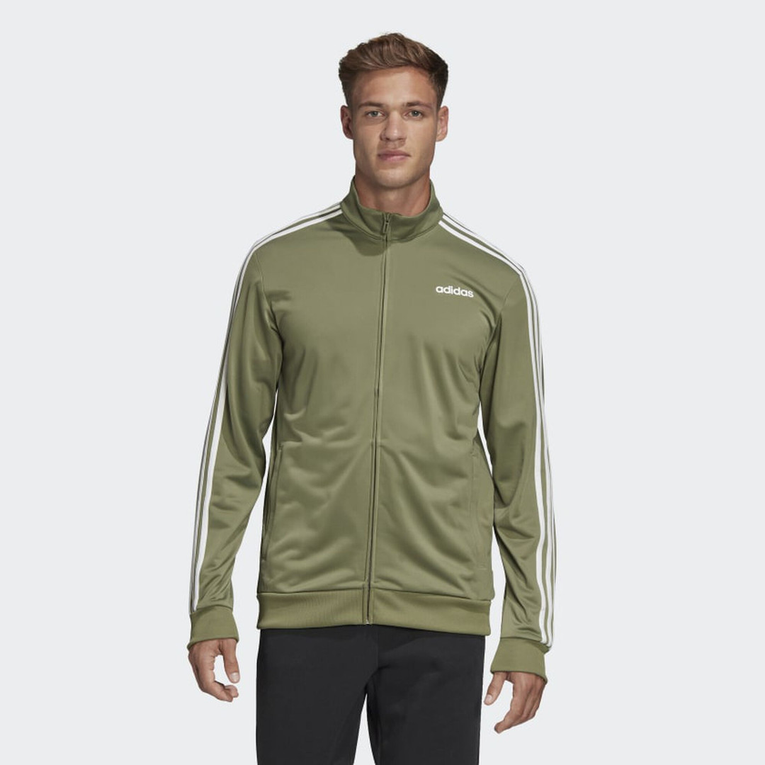 Adidas Men's Essentials 3-Stripe Green Tricot Track Jacket