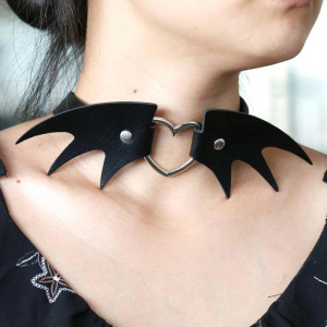 Black Bat Wings Choker with Heart Ring