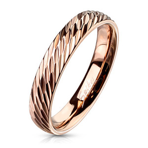 Diagonal Deep Cuts Dome Band Rose Gold IP Stainless Steel Ring