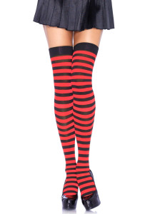 Black & Red Striped Nylon Thigh Highs