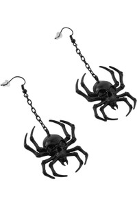 Deadly Black Spider Chained Earrings