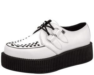 V6803 White Leather D-Ring Interlace Creepers
