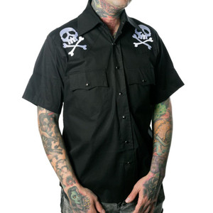 Embroidered Harlock Skull X Bones Western Shirt