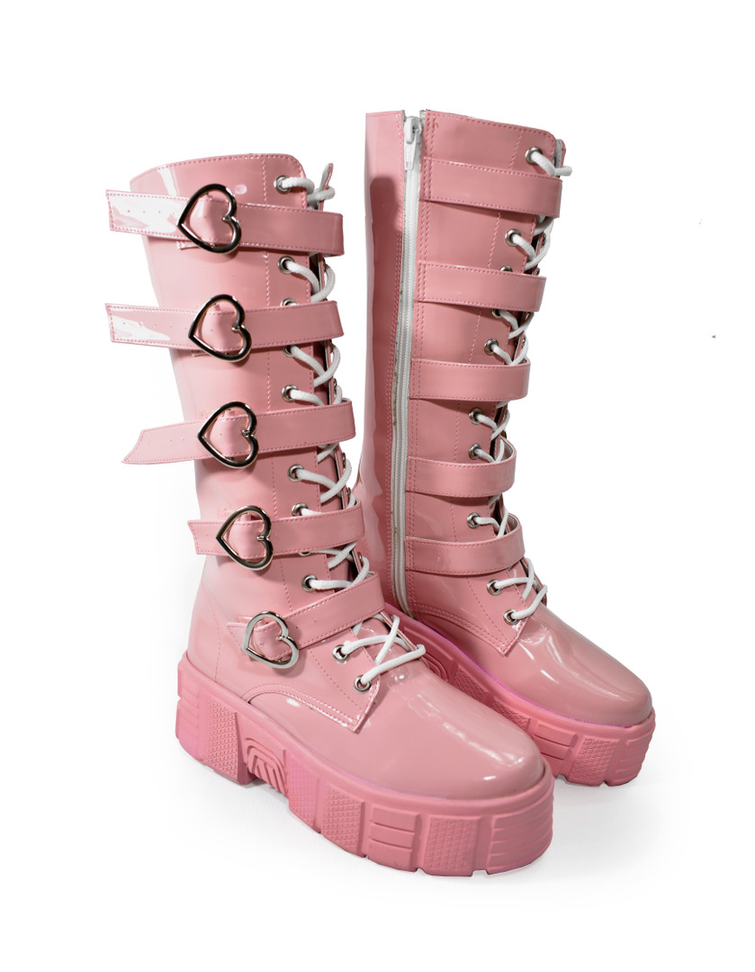 pink platform booties