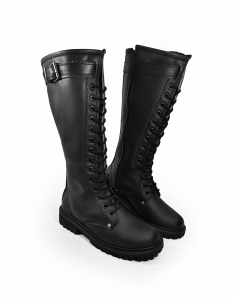 Black Leather Imperator Girls Combat Tall Boots