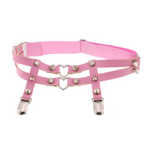Pink Double Row Heart & Spikes Leg Garter Belt