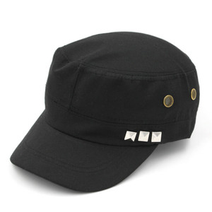 Black Studded Military Cap