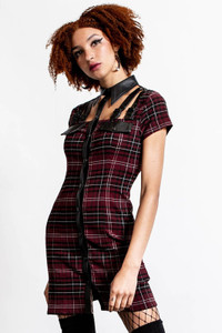 All Attitude Cut-Out Red & Black Plaid Dress