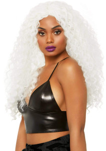 White 29" Long Curly Wig
