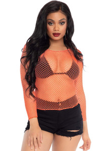 Coral Versatile So Chill Fishnet Long Sleeve Blouse