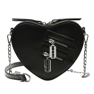 Black Heart Shaped Handbag with Razor Zippers