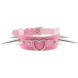 Wide Pink Spiked and Heart Ring Choker