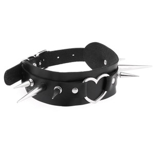 Black Spiked and Heart Ring Choker 