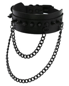Wide Black Spiked and Chained Choker