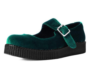 Emerald Green Velvet Mary Jane Shoes