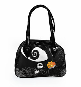Black Patent Jack Skellington with Smiley Pumpkin Handbag